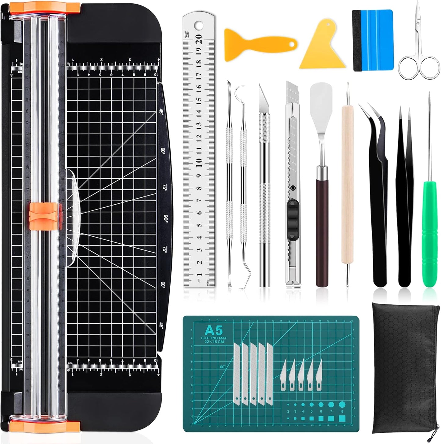 27PCS Craft Weeding Tools for Vinyl Kit,Utility Knife Set with 12Inch Paper Cutter Trimmer for Scrapbooking,Silhouettes,Cameos,DIY Art Crafting,Cutting,Splicing,Cardstock