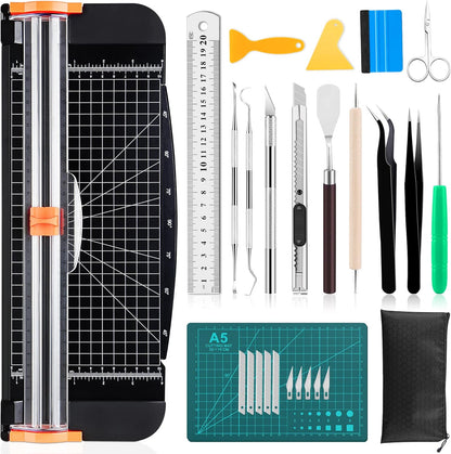 27PCS Craft Weeding Tools for Vinyl Kit,Utility Knife Set with 12Inch Paper Cutter Trimmer for Scrapbooking,Silhouettes,Cameos,DIY Art Crafting,Cutting,Splicing,Cardstock