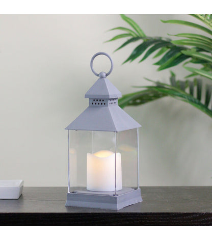 Northlight 9.5" Gray Candle Lantern with Flameless LED Candle