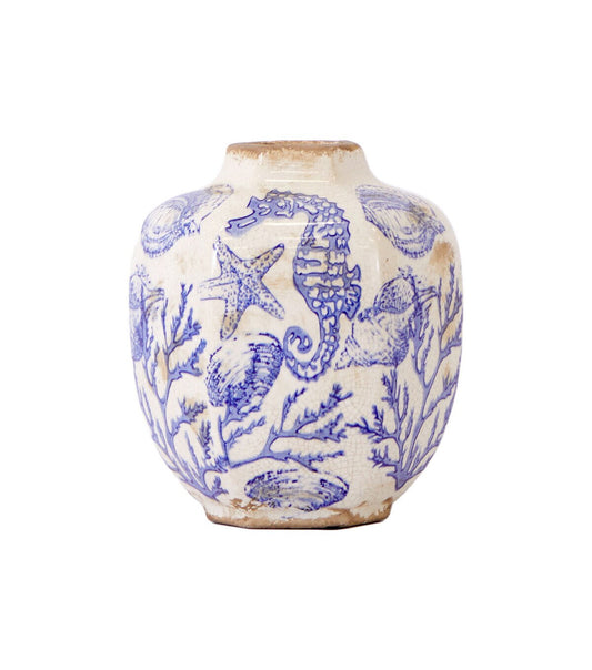 Nearly Natural 8.5" Nautical Ceramic Decorative Vase