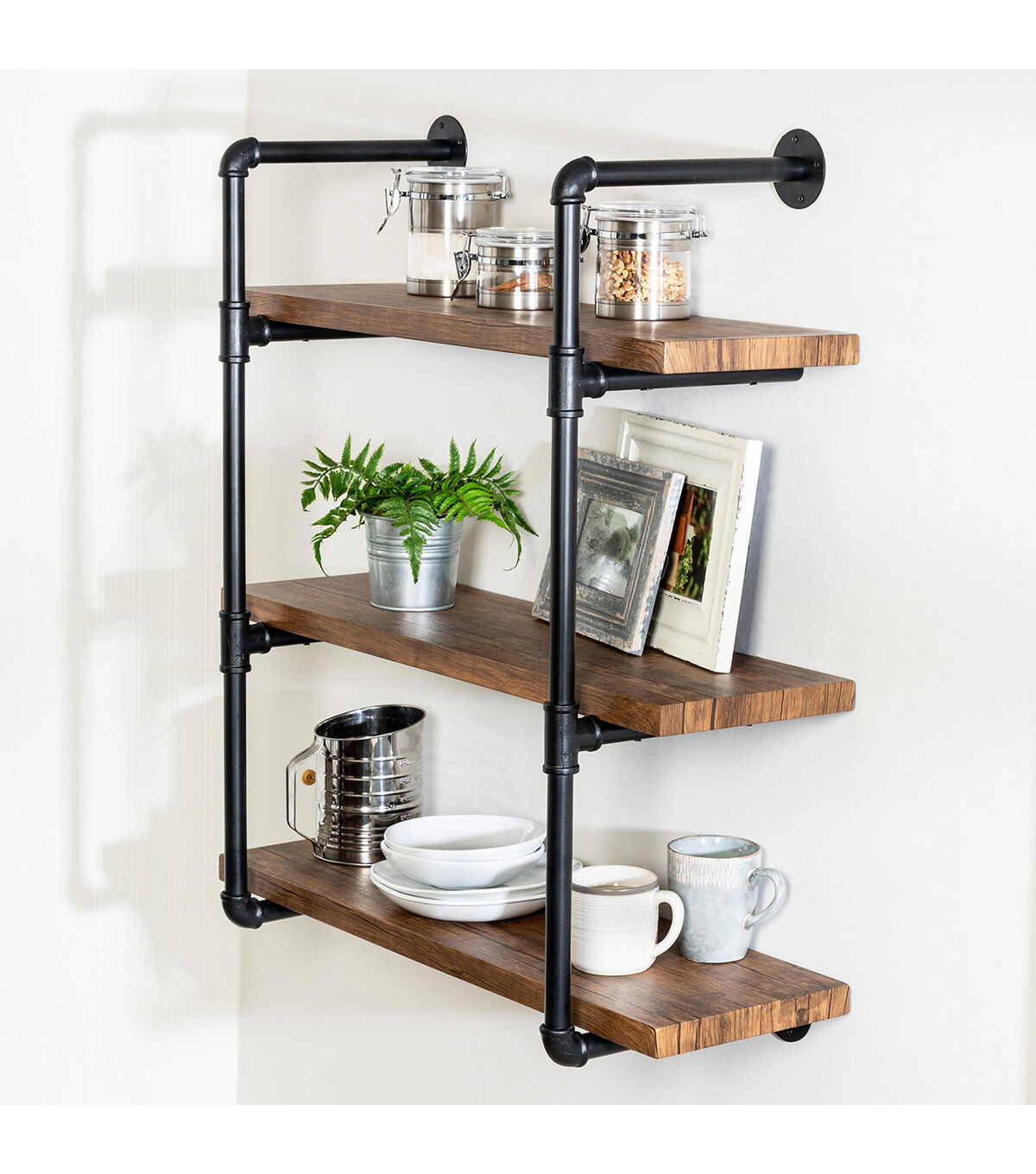 Honey Can Do 3 Tier Black Industrial Wall Shelf