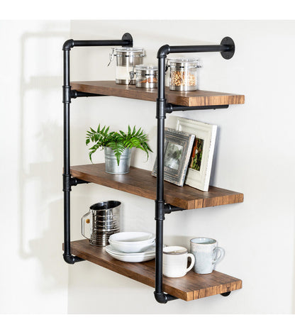Honey Can Do 3 Tier Black Industrial Wall Shelf