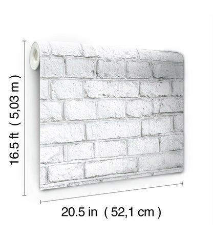 RoomMates White Brick Peelable Wallpaper White