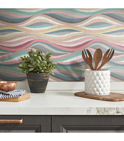RoomMates 18" x 18' Multicolor Mosaic Waves Peel & Stick Wallpaper