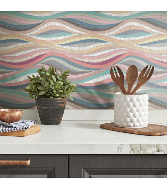 RoomMates 18" x 18' Multicolor Mosaic Waves Peel & Stick Wallpaper