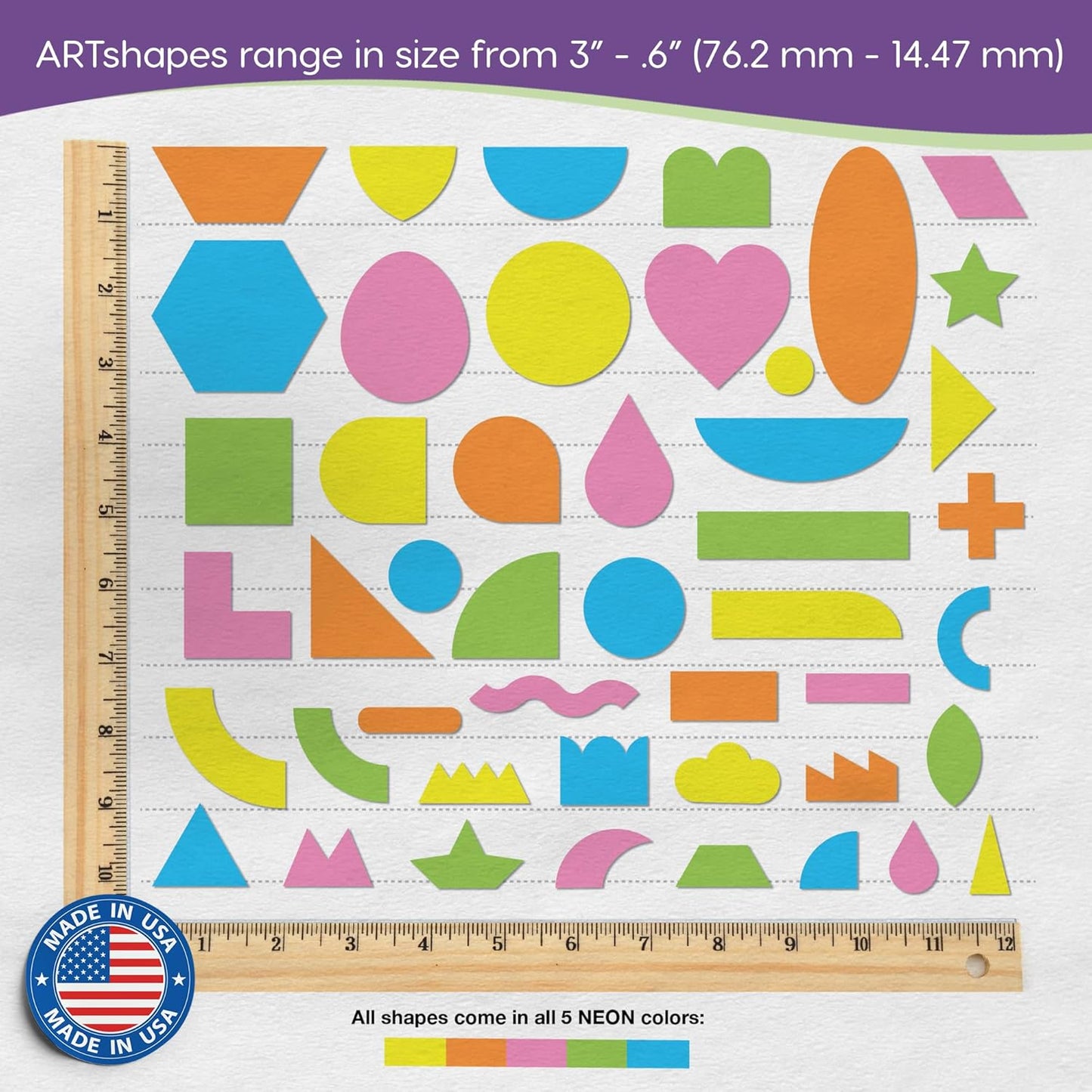 ARTshapes 840 pc Creative Paper Shapes Pack with 70+ Idea Guide - US Made Card Stock - Punch Out Funky DIY Craft Supplies for Whimsical Art Designs, Paper Crafts, and Pattern Play 5 Festive Colors