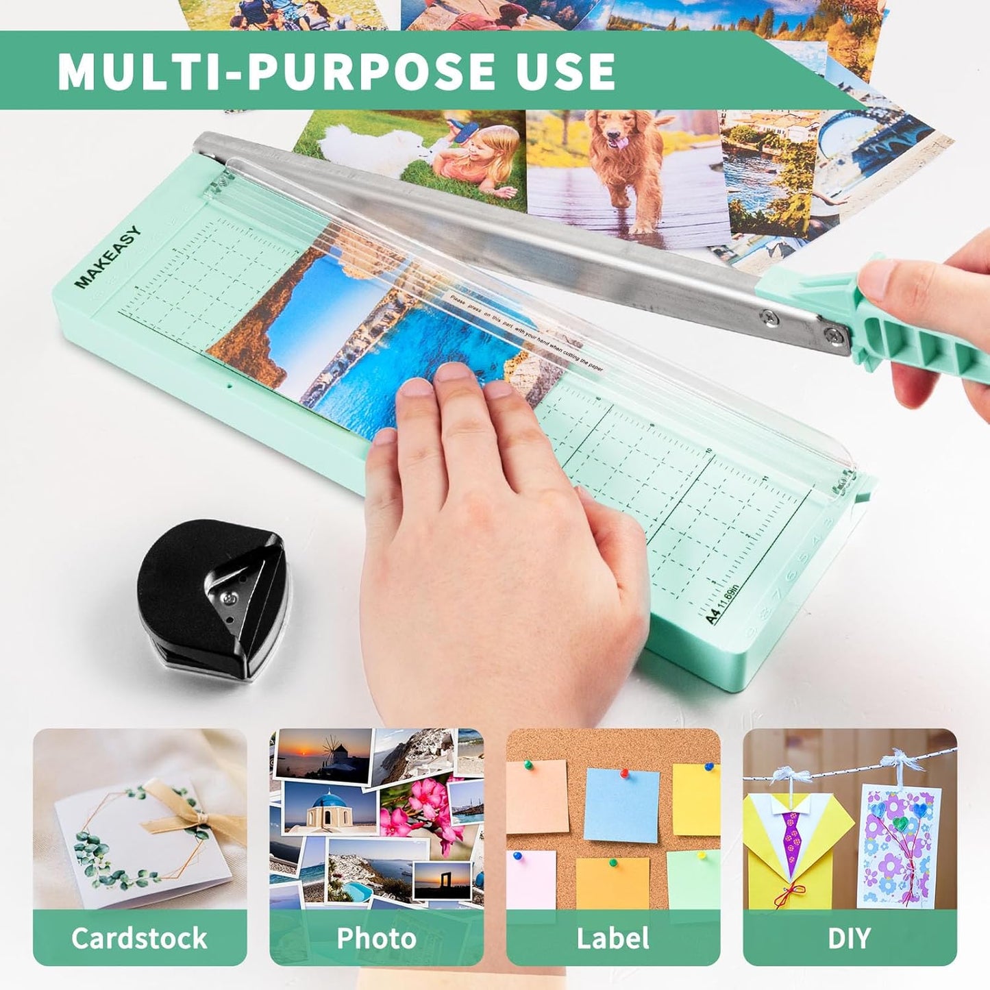 MAKEASY Paper Cutter 12 Inch, 8 Sheet Capacity, Heavy Duty Paper Cutter for Cardstock, Guillotine Paper Trimmer for Crafting, Classroom and Office
