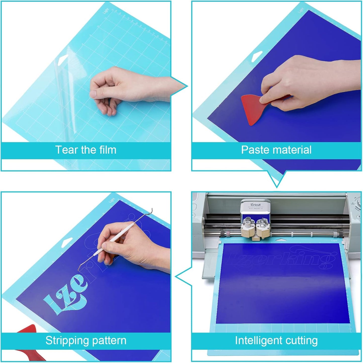 Lzerking Cutting Mat for Cricut 4 Pack Accessories and Supplies Variety Replacement Standard Light Strong Frabic Cut Pads Cricket Cards for Cut Machine Maker/Maker 3/Air/Air 2 with Scraper Pick Needle