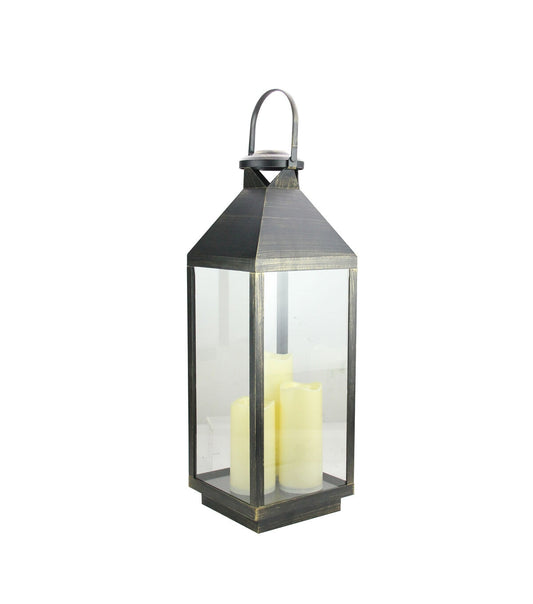 Northlight 24" Large Gold Black Candle Lantern Flameless LED Candles