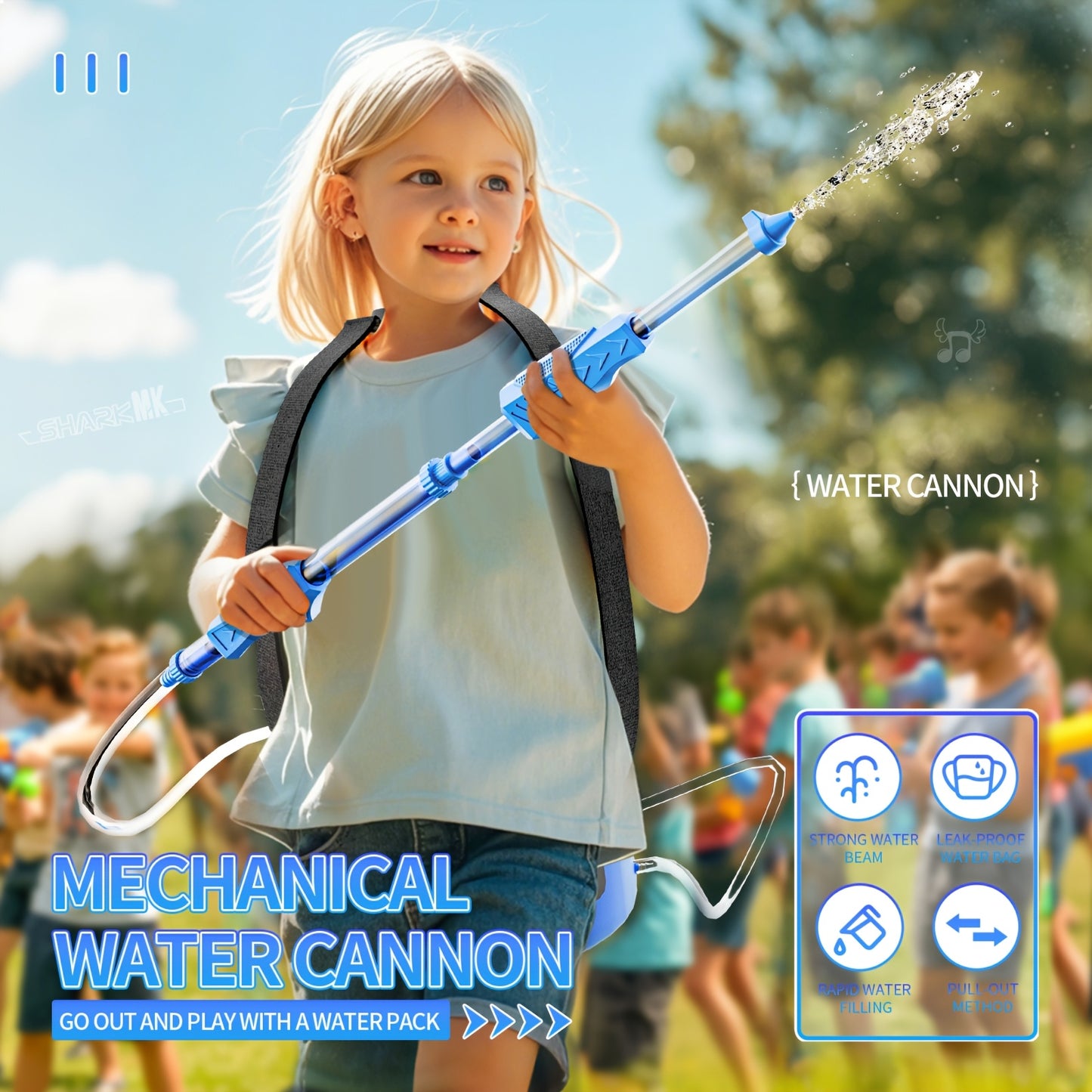 Grand canon d'eau mécanique à extraction pour les combats d'eau au parc, la plage, la piscine et les loisirs estivaux. Nouvelle jouet pour les enfants.