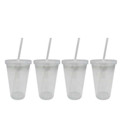 16oz Clear Plastic Tumbler Set With Straws 4pk by Happy