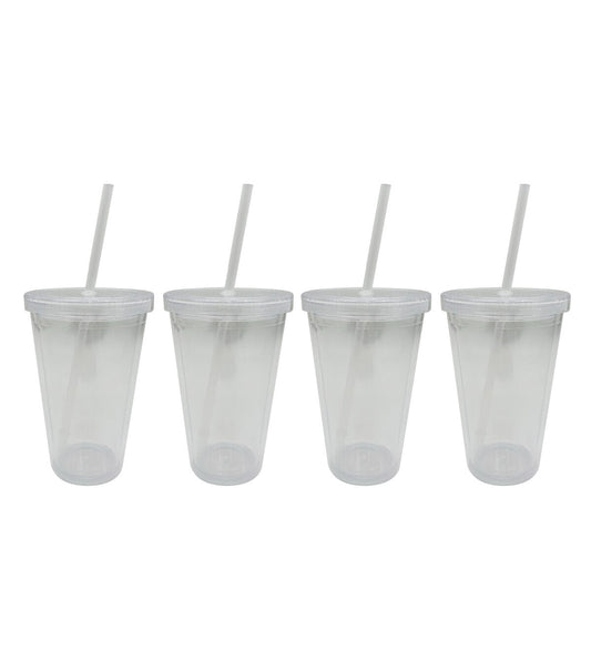 16oz Clear Plastic Tumbler Set With Straws 4pk by Happy
