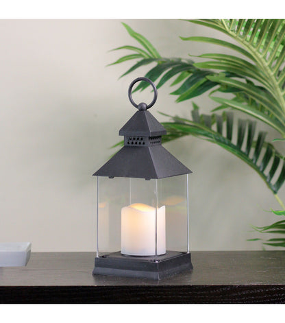 Northlight 9.5" Black Candle Lantern with LED Candle Tabletop Decor