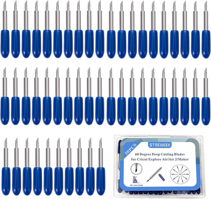 STREWEEK 50PCS Cutting Blades compatible for Cricut Explore Air/Air 2/Air 3/Maker 3, Fine Point Blades Consist of 10PCS 30°Shallow Cutting Blades,30PCS 45° Standard Blades and 10PCS 60° Deep Blades