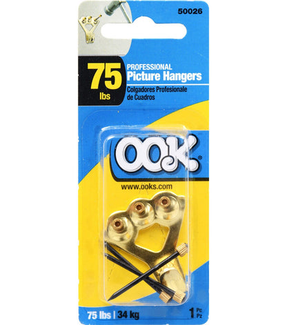 Ook 75lbs Brass Finished Professional Single Picture Hanger
