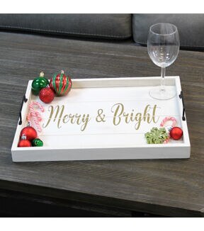 All The Rages Decorative Merry and Bright Wood Serving Tray 15.50" x 12"
