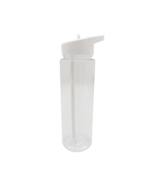 24oz White & Clear Fliptop Water Bottle With Straw by Happy