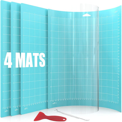 Lzerking Cutting Mat for Cricut 4 Pack Accessories and Supplies Variety Replacement Standard Light Strong Frabic Cut Pads Cricket Cards for Cut Machine Maker/Maker 3/Air/Air 2 with Scraper Pick Needle