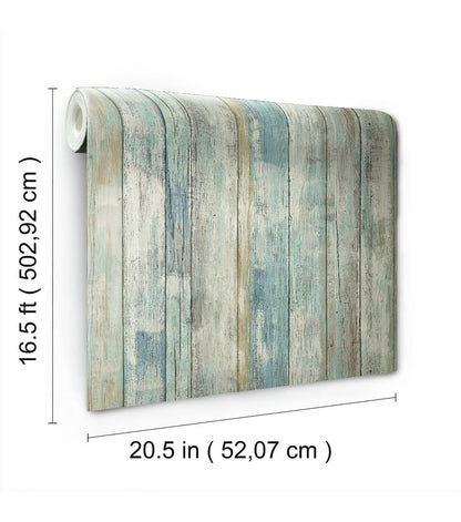 RoomMates Distressed Wood Blue Peelable Wallpaper