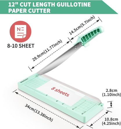 MAKEASY Paper Cutter 12 Inch, 8 Sheet Capacity, Heavy Duty Paper Cutter for Cardstock, Guillotine Paper Trimmer for Crafting, Classroom and Office