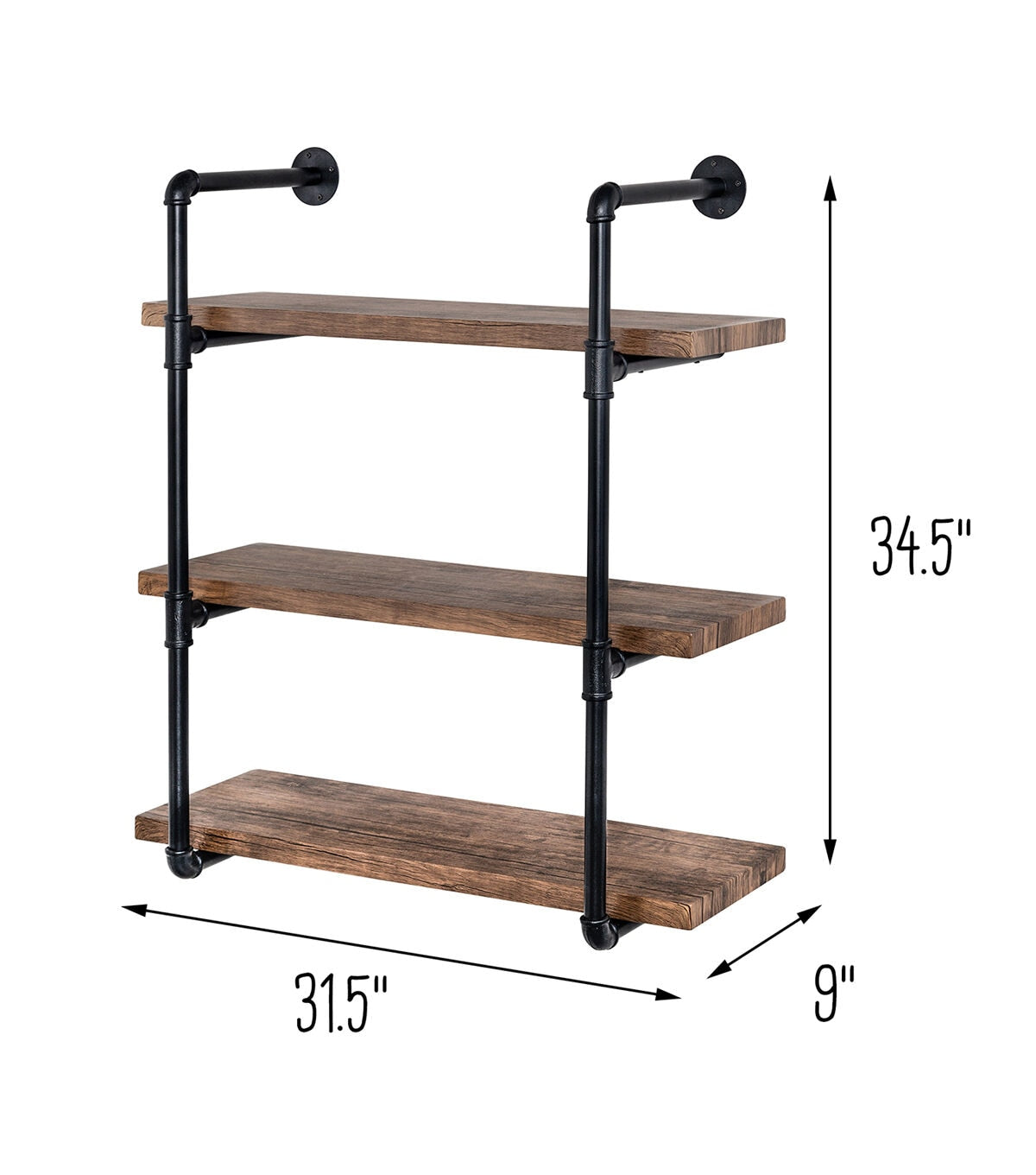 Honey Can Do 3 Tier Black Industrial Wall Shelf