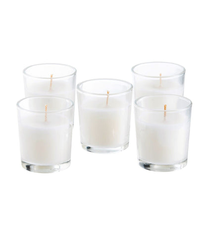 5pk White Unscented Votive Candles With Glass Holders by Hudson 43