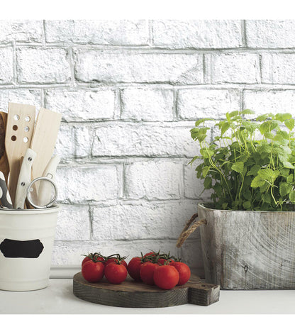 RoomMates White Brick Peelable Wallpaper White