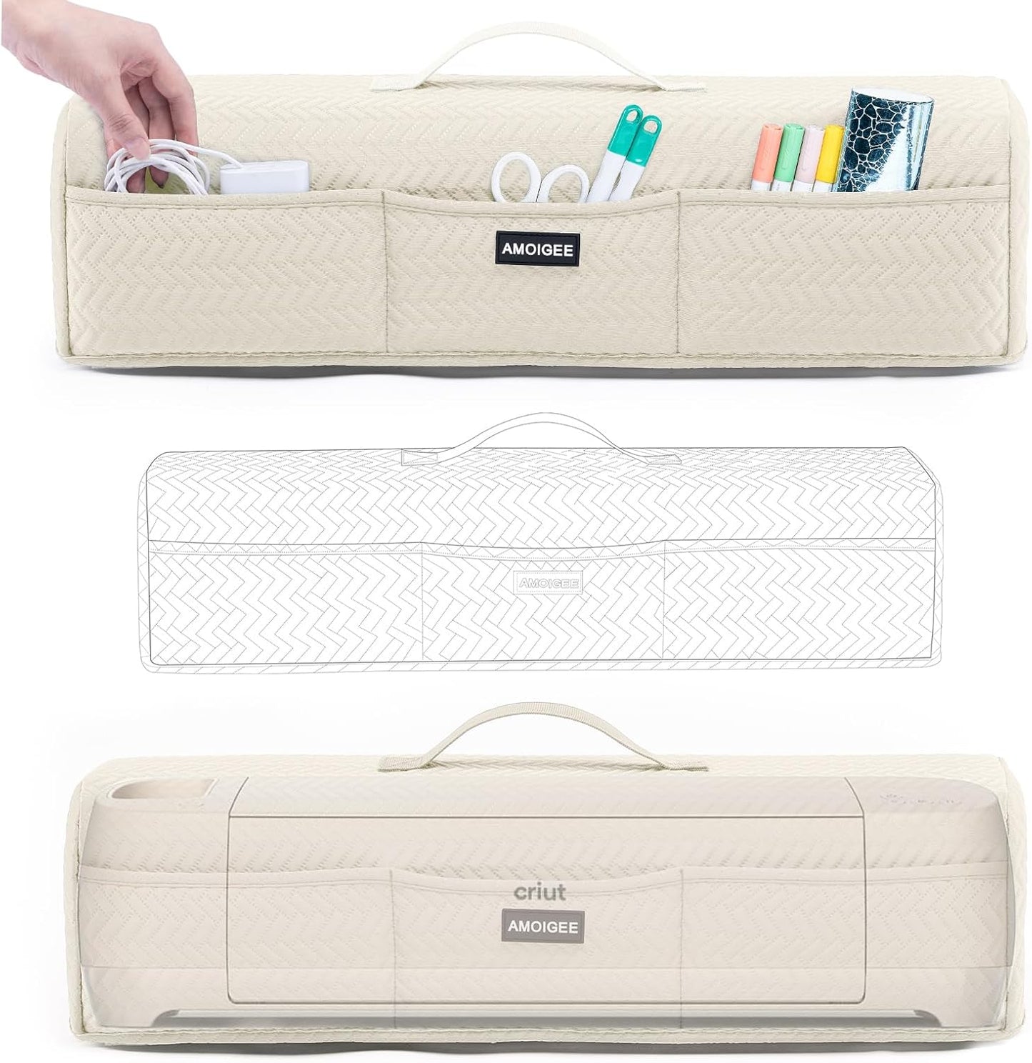AMOIGEE Stretchy & Washable Dust Cover for Cricut Maker 4, Cricut Explore 4, Cricut Explore Air 2, Cricut Maker 3 – Die-Cut Machine Cover with Pockets for Cricut Accessories, Supplies & Tools