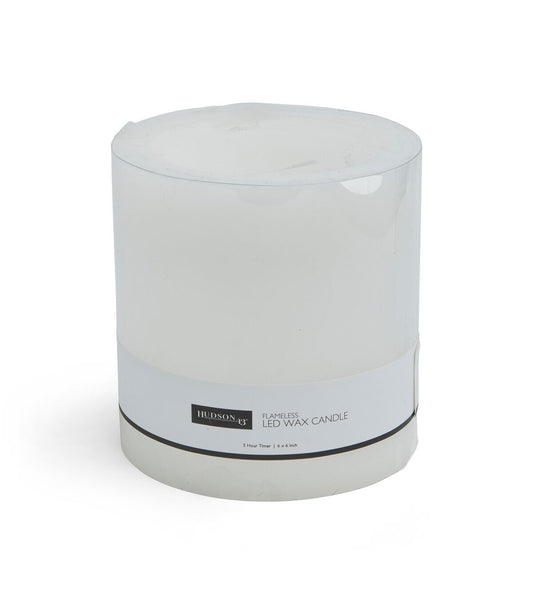 6" x 6" LEDWhite Smooth Wax Pillar Candle by Hudson 43