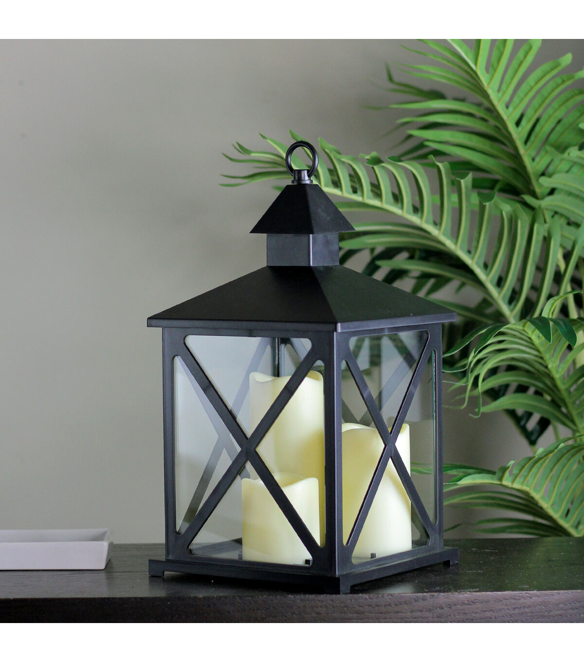 Northlight 12.5" Black Candle Lantern with 3 Flameless LED Candle