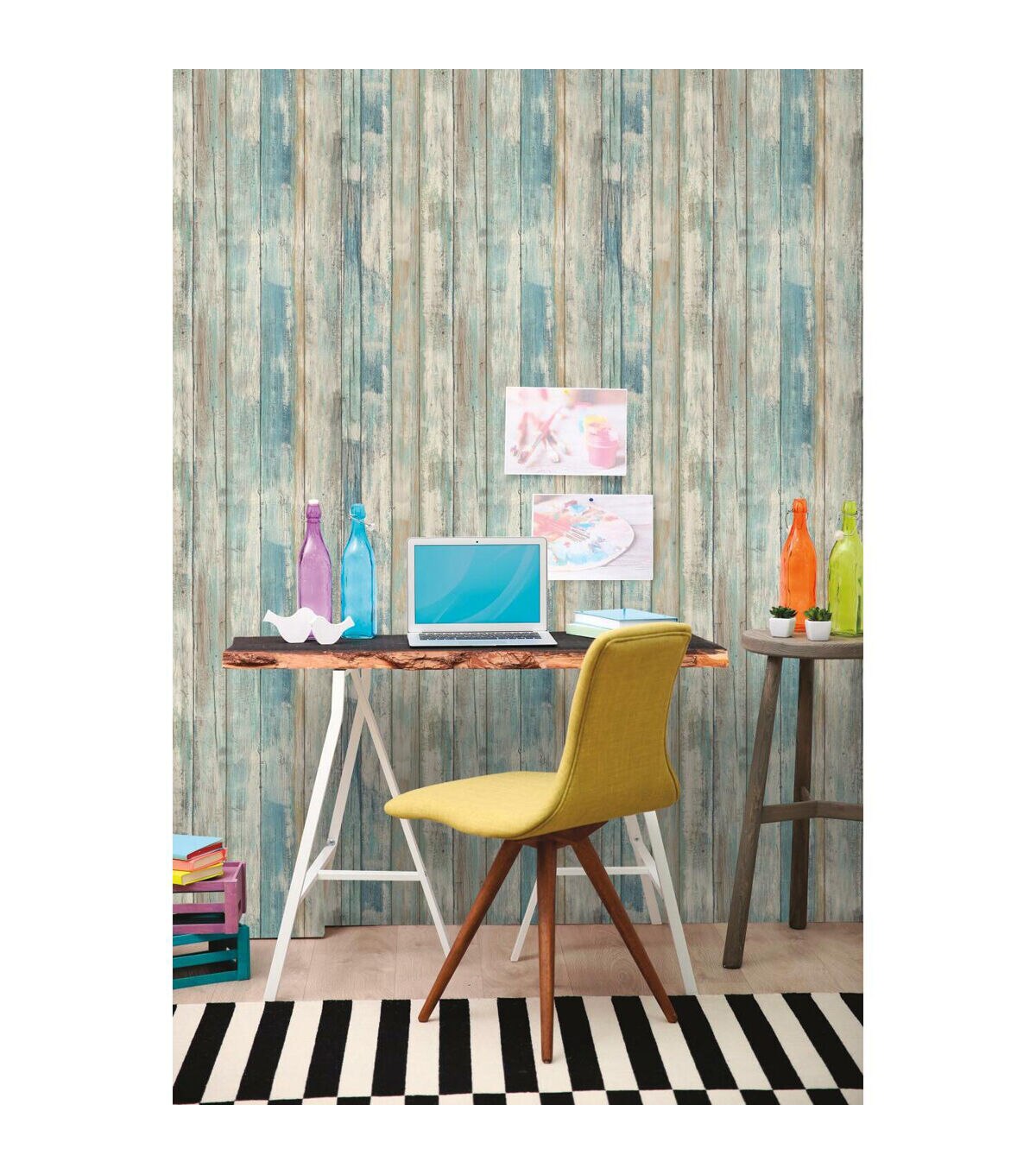 RoomMates Distressed Wood Blue Peelable Wallpaper