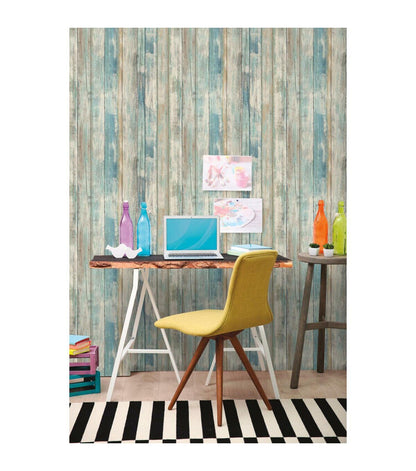 RoomMates Distressed Wood Blue Peelable Wallpaper