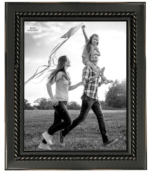 8" x 10" Distressed Black Rope Edge Tabletop Picture Frame