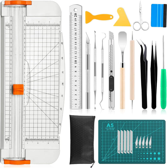 27PCS Craft Weeding Tools for Vinyl Kit,Utility Knife Set with 12Inch Paper Cutter Trimmer for Scrapbooking,Silhouettes,Cameos,DIY Art Crafting,Cutting,Splicing,Cardstock