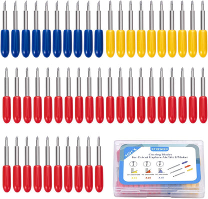 STREWEEK 50PCS Cutting Blades compatible for Cricut Explore Air/Air 2/Air 3/Maker 3, Fine Point Blades Consist of 10PCS 30°Shallow Cutting Blades,30PCS 45° Standard Blades and 10PCS 60° Deep Blades