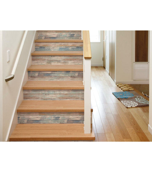 RoomMates Distressed Wood Blue Peelable Wallpaper