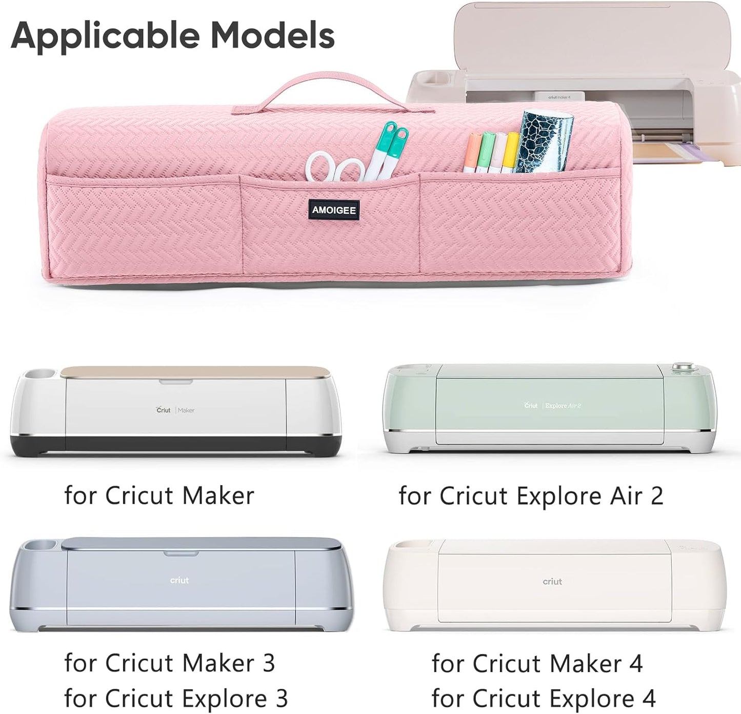 AMOIGEE Stretchy & Washable Dust Cover for Cricut Maker 4, Cricut Explore 4, Cricut Explore Air 2, Cricut Maker 3 – Die-Cut Machine Cover with Pockets for Cricut Accessories, Supplies & Tools