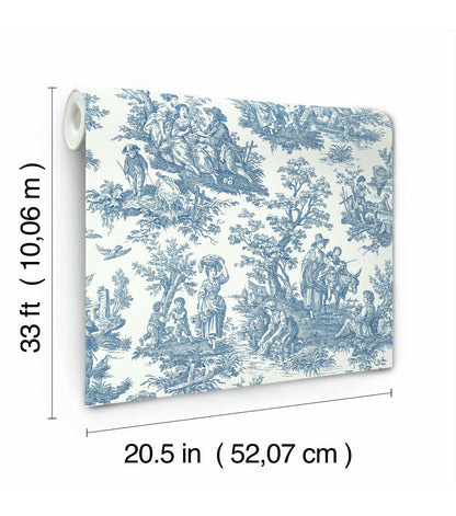 RoomMates 20.5" X 16.5' Blue Country Life Toile Peel & Stick Wallpaper