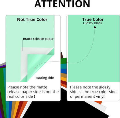 HTVRONT 70 Pack Vinyl for Cricut Machine, 57 Sheets 12" X 12" Permanent Adhesive Vinyl Sheets & 2 Cutting Mat & 10 Transfer Paper for Vinyl