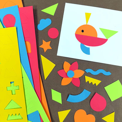 ARTshapes 840 pc Creative Paper Shapes Pack with 70+ Idea Guide - US Made Card Stock - Punch Out Funky DIY Craft Supplies for Whimsical Art Designs, Paper Crafts, and Pattern Play 5 Festive Colors