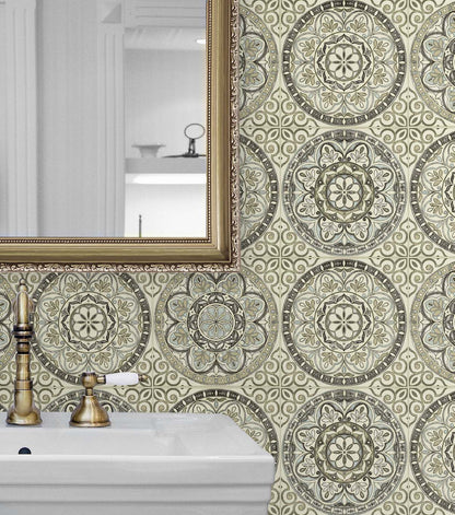 Surface Style 20.5' x 18' Silver Color Wheel Peel & Stick Wallpaper