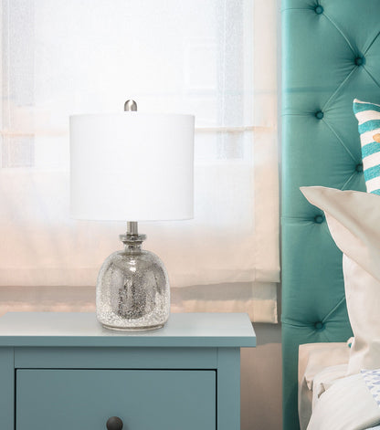 All The Rages Mercury Glass Jar Table Lamp with White Linen Shade