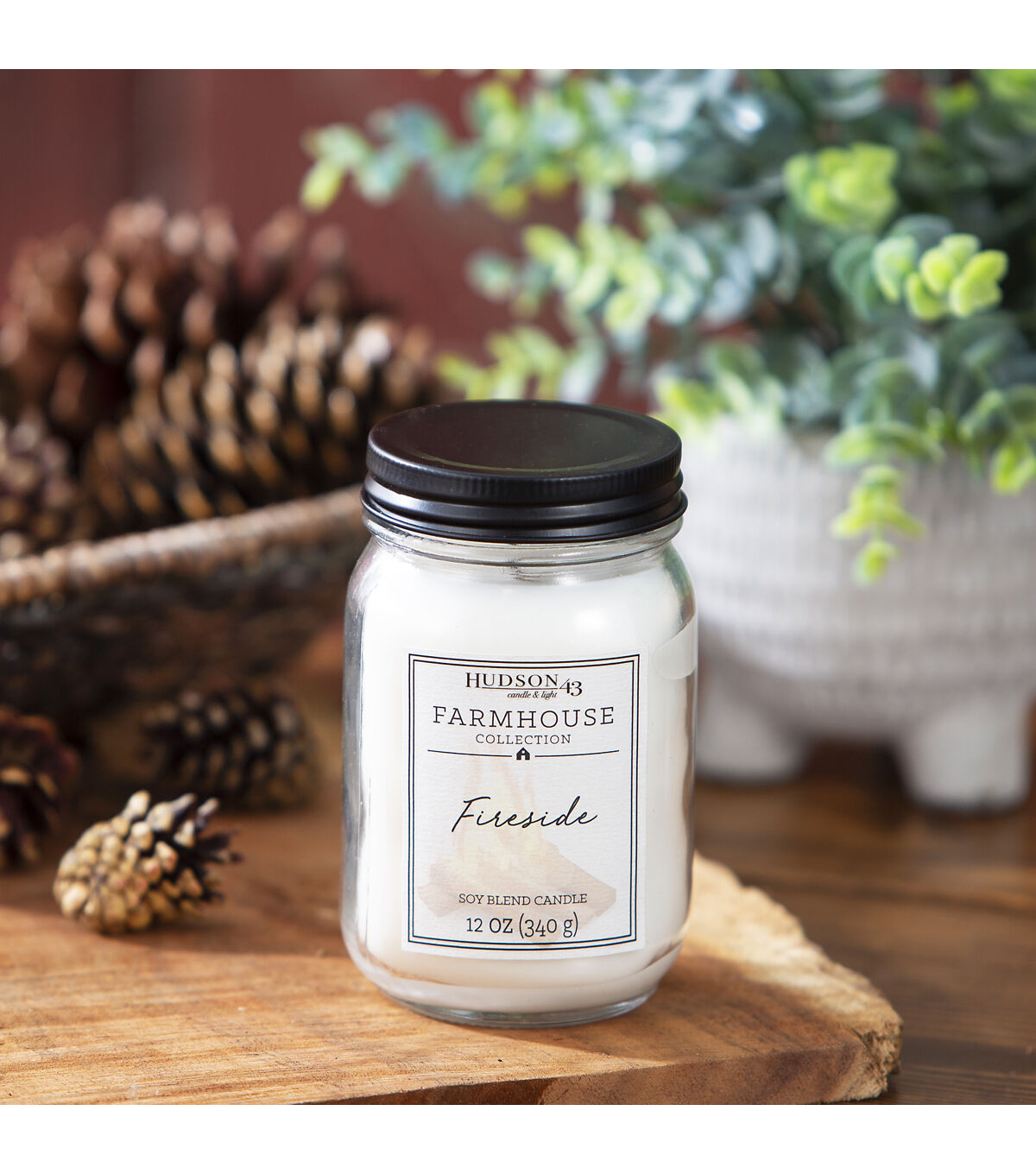 12oz Fireside Scented Mason Jar Candle by Hudson 43