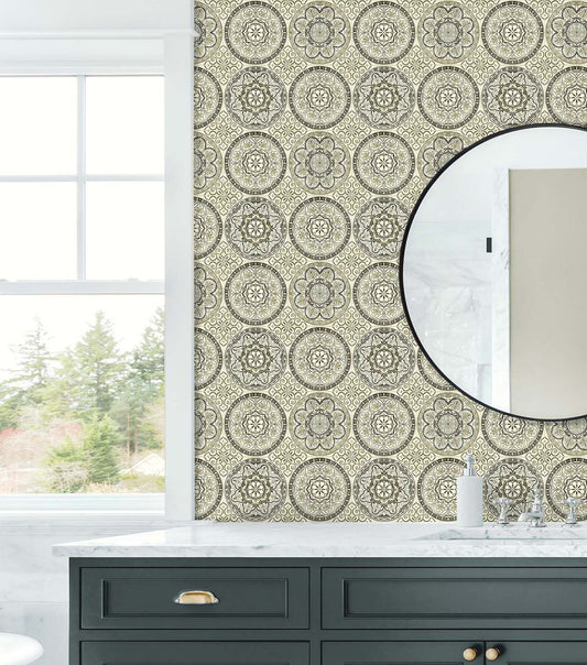 Surface Style 20.5' x 18' Silver Color Wheel Peel & Stick Wallpaper