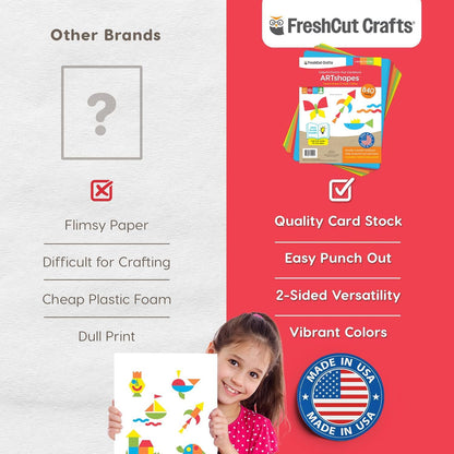 ARTshapes 840 pc Creative Paper Shapes Pack with 70+ Idea Guide - US Made Card Stock - Punch Out Funky DIY Craft Supplies for Whimsical Art Designs, Paper Crafts, and Pattern Play 5 Festive Colors