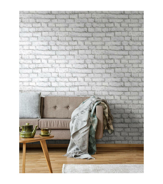 RoomMates White Brick Peelable Wallpaper White