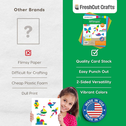 ARTshapes 840 pc Creative Paper Shapes Pack with 70+ Idea Guide - US Made Card Stock - Punch Out Funky DIY Craft Supplies for Whimsical Art Designs, Paper Crafts, and Pattern Play 5 Festive Colors