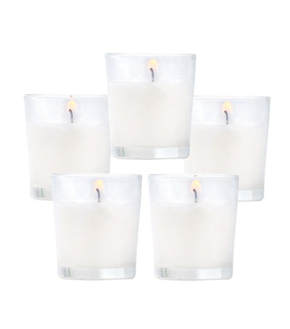 5pk White Unscented Votive Candles With Glass Holders by Hudson 43