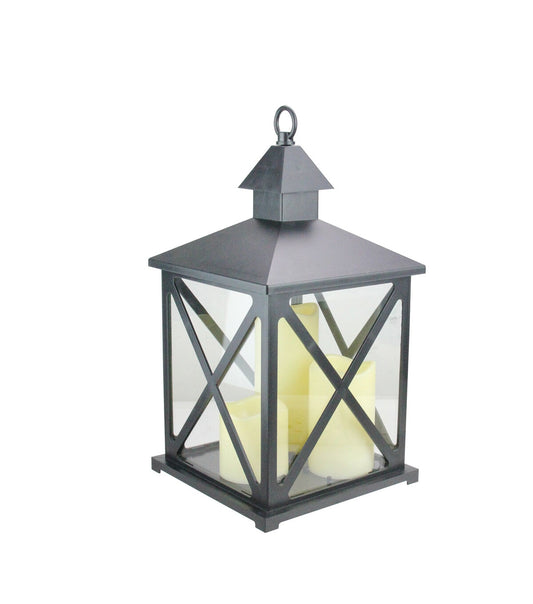 Northlight 12.5" Black Candle Lantern with 3 Flameless LED Candle