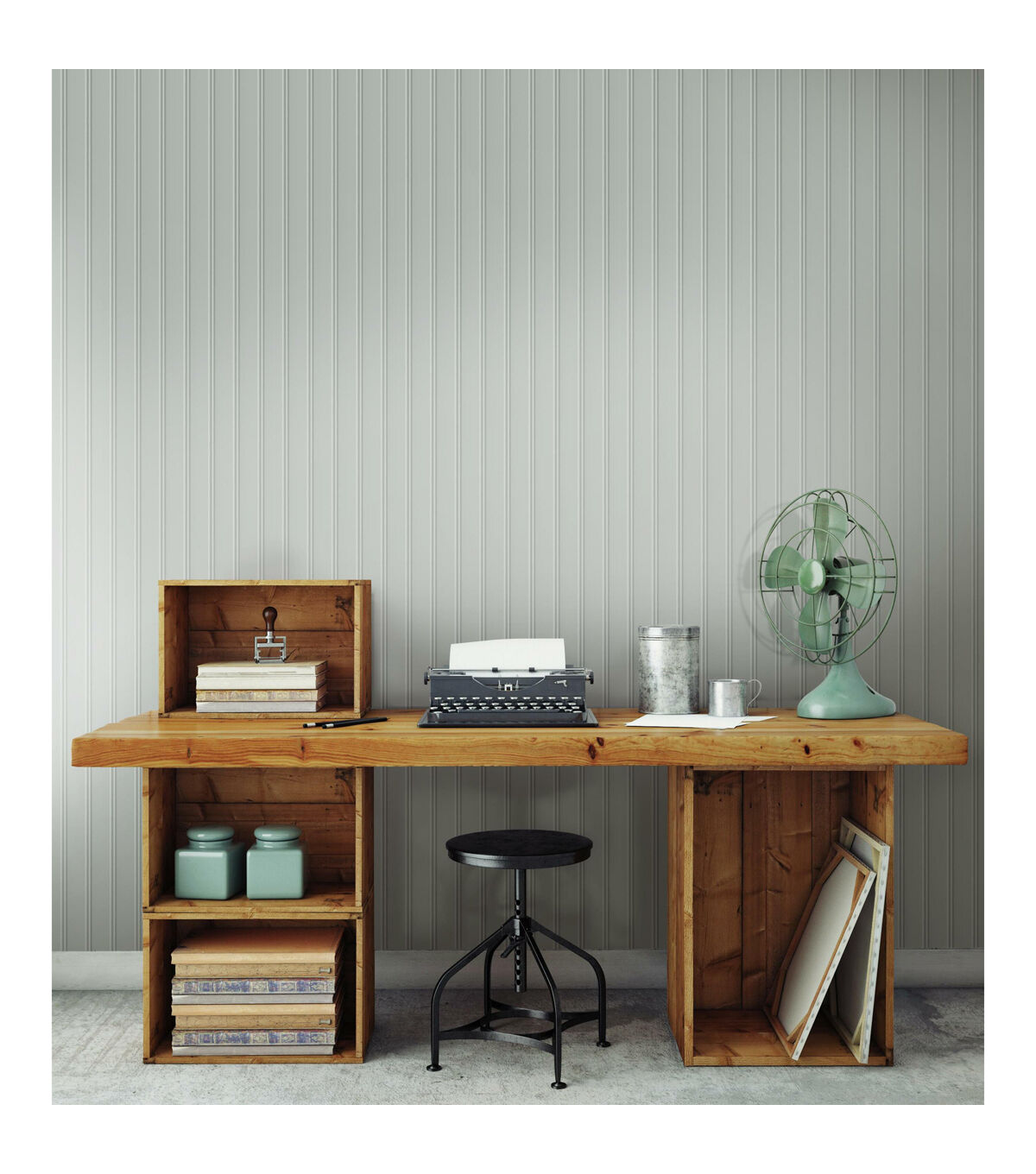 RoomMates 20.5" x 16.5' Mint Green Beadboard Peel & Stick Wallpaper